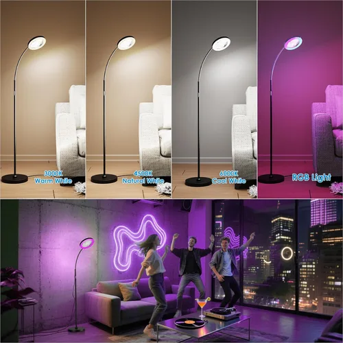 Vista 5 de Ventilador de piso con lámpara de luces RGB 18w 1200Lm lámpara LED con ventilador de pie y control remoto (negro)
