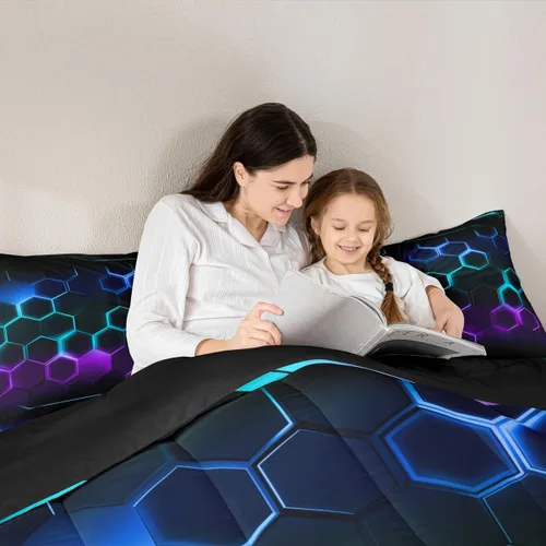 Vista 20 de Juego de ropa de cama Happy Camping de Homewish, tamaño individual, con diseño de osos cazadores y pinos, para niños, hombres, adultos, decoración
