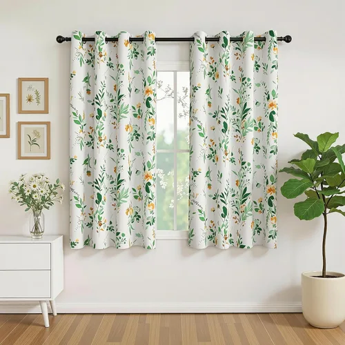 Vista 8 de MYSKY HOME Cortinas florales para puerta francesa de 40 pulgadas de largo, juego de 2 cortinas opacas de privacidad con bolsillo para barra A-verde