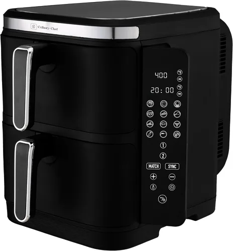 Vista 4 de Culinary Chef Freidora de aire eléctrica de 11 cuartos de galón, cesta doble, temperatura ajustable, control de panel táctil, funciones de cocción