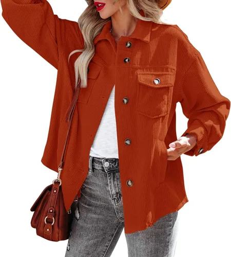 Vista 4 de Beaully Women's Corduroy Button Down Shirts Casual Long Sleeve Oversized Jacket Shacket Coat with Pockets