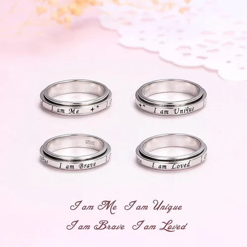 Vista 5 de Anillo giratorio con texto en inglés "I am me", de plata de ley 925, con fases lunares, para aliviar la ansiedad, el estrés, seguir adelante, TDAH