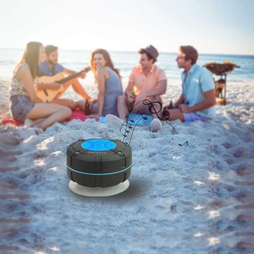 Vista 7 de TOPROAD - Altavoz Bluetooth impermeable, altavoces de ducha IPX7, pequeño altavoz portátil con clip y 2 ventosas, micrófono integrado, altavoz manos