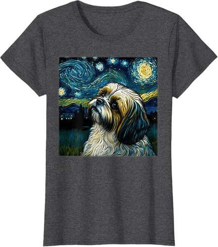 Vista 4 de Camiseta Surrealism Starry Night Shih Tzu Dog