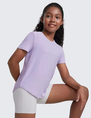 Vista 5 de CRZ YOGA Cloudweight - Camisetas atléticas de manga corta para niñas, camisetas deportivas activas, informales, cuello redondo, abertura lateral