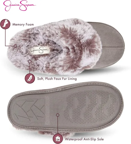 Vista 3 de Jessica Simpson - Pantuflas cómodas de piel sintética para mujer con suela antideslizante y espuma viscoelástica