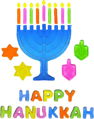 Vista 3 de The Dreidel Company Paquete de 6 adhesivos de gel para ventana de Hanukkah, decoración de menorá y dreidel, Happy Hanukkah