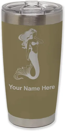 Vista 36 de LaserGram Vaso aislado al vacío de 20 onzas, sirena, grabado personalizado incluido (negro)