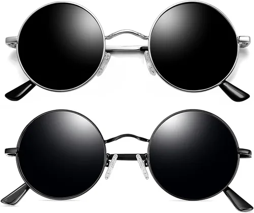 Vista 43 de Joopin Gafas de sol redondas pequeñas Hippie Circle Teashades Traje de protección UV Todo negro