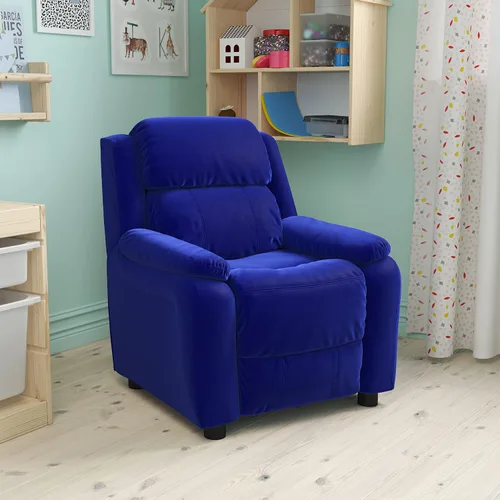 Vista 13 de EMMA + OLIVER Sillón reclinable infantil de vinilo beige acolchado de lujo con brazos de almacenamiento
