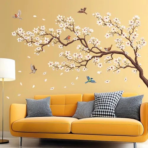 Vista 2 de DECOWALL SG4-2317 Vinilo adhesivo para pared con flores orientales y ramas de cerezo, diseño de pájaros, para habitación de niños, decoración