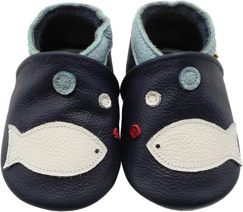 Vista 2 de YALION Mocasines para bebés y niñas, zapatos de cuero de suela suave, antideslizantes, zapatos de cuna para bebés precaminantes