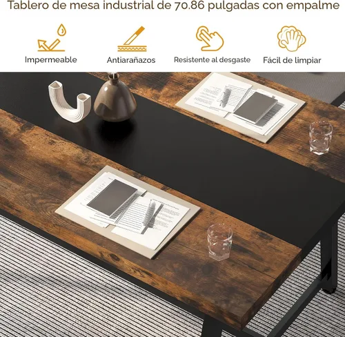 Vista 8 de Tribesigns Mesa de comedor para 8 personas, mesa de cocina rectangular de madera de 70.87 pulgadas con marco de metal resistente, mesa de comedor