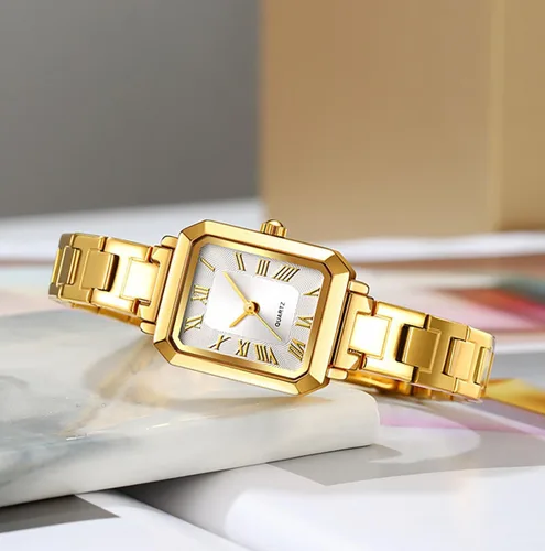 Vista 3 de BESTKANG Reloj de pulsera pequeño rectangular para mujer, reloj de cuarzo clásico, esfera de números romanos 30M, impermeable, correa de acero