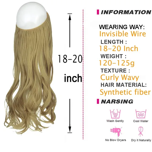Vista 2 de Extensión de cabello rubio ceniza, rizado, largo, sintético, postizo de cabello rubio, 18 pulgadas, 4.2 oz, con diadema de alambre invisible