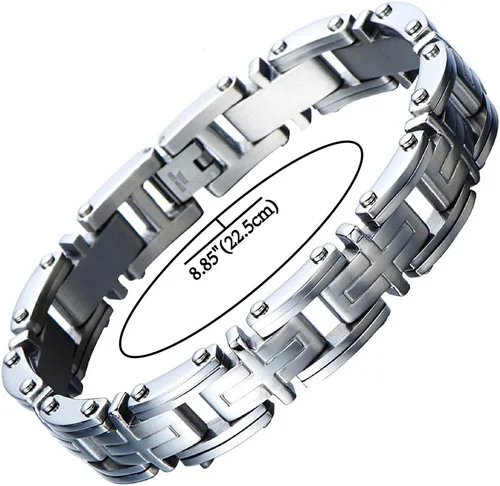 Vista 2 de COOLSTEELANDBEYOND Exclusiva pulsera cruzada de acero inoxidable para hombre de 8.85 pulgadas, Acero inoxidable, no aplica