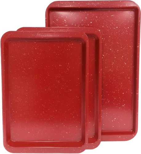 Vista 2 de casaWare Juego de 3 bandejas de galletas de varios tamaños (granito rojo)
