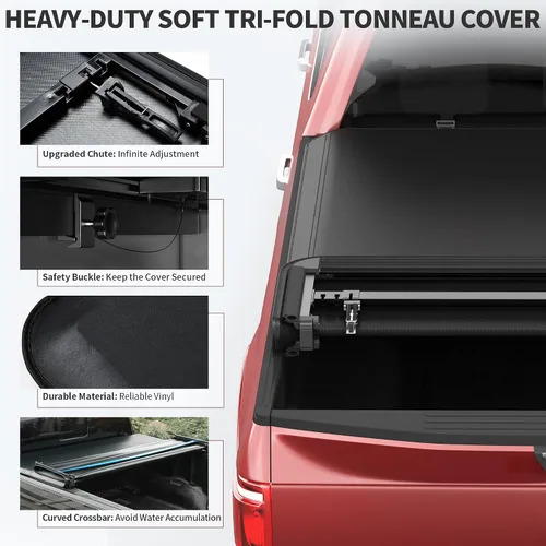 Vista 3 de Cubierta de cama de camión OEDRO de cuatro pliegues suave para Ford F250 F350 F-250 F-350 Superduty 1999-2016 con cama de 6.8 pies