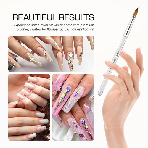 Vista 5 de Pana Finest - Cepillo de uñas acrílico Kolinsky 100% puro con mango ondulado ovalado acrílico transparente, tamaño 10