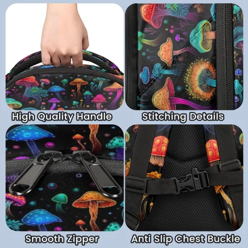 Vista 6 de Custom Name Backpack for Boys Girls Teens Rainbow Mushroom Personalized 16 Inch Kids Backpack Funny Planet Middle Schoolbag Primary Elementary