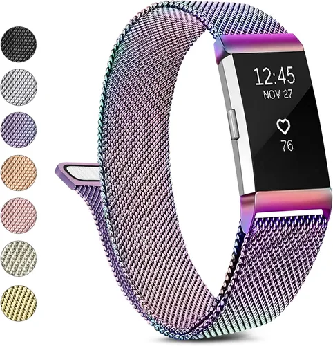 Vista 9 de Correa de metal compatible con Fitbit Charge 2 bandas para mujeres y hombres, correa de repuesto ajustable de malla de acero inoxidable para Fitbit