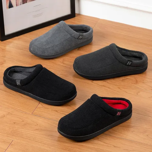 Vista 6 de RockDove Pantuflas de pana Ribco para hombre con espuma viscoelástica y suela interior y exterior