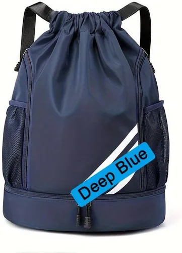 Vista 7 de 1 unidad, mochila deportiva, mochila, bolsa con cordón, natación, actividades al aire libre, fitness, camping, ciclismo, senderismo, Azul profundo