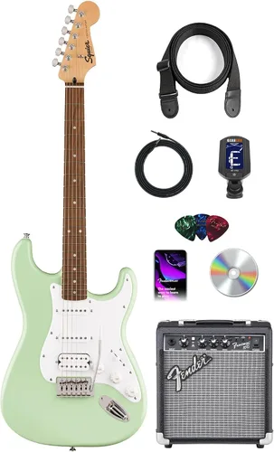 Vista 13 de Fender Squier Sonic Stratocaster HSS - Paquete negro con amplificador Frontman 10G, afinador, correa, cable, púas y DVD de guitarra Austin Bazaar