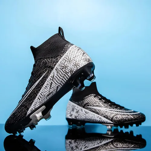 Vista 9 de Zapatos de fútbol para hombre, tacos de fútbol altos, con cordones, antideslizantes, para exteriores, AGFG, béisbol, lacrosse, rugby, botas