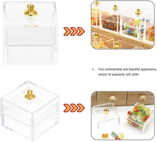 Vista 5 de 10 cajas de dulces en miniatura para casa de muñecas con tapas, tarros de plástico transparente a escala 1:12, pequeños recipientes de comida