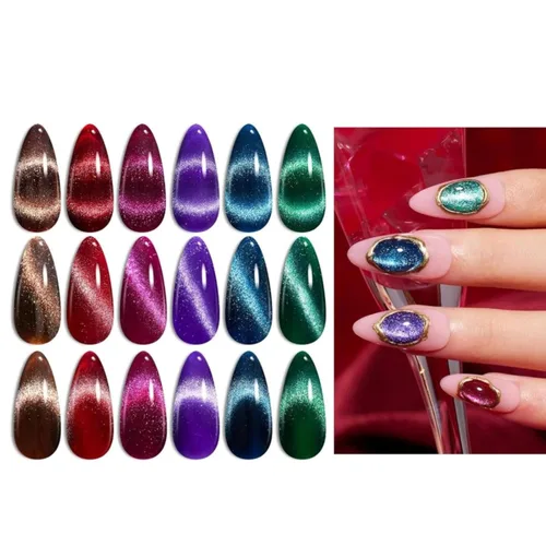 Vista 14 de Born Pretty - Esmalte de uñas de gel magnético 9D con purpurina reflectante, esmalte de gel holográfico de color gato magnético, juego de 7ml, 6