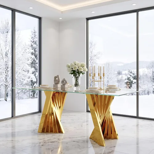Vista 5 de Juego de mesa de comedor de 5 piezas, juego de mesa de comedor para 4, mesa de comedor de vidrio transparente con 4 sillas de comedor tapizadas