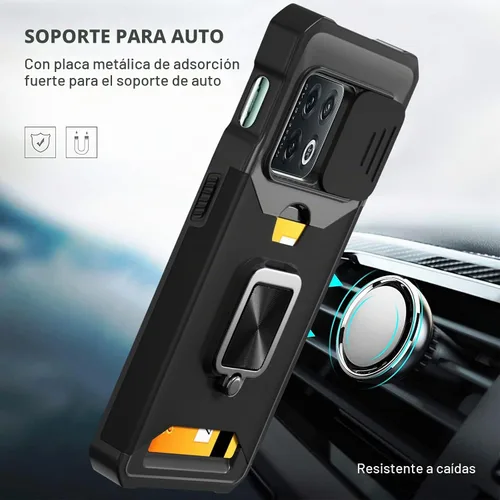 Vista 3 de Funda para OnePlus 10 Pro con cubierta para cámara y soporte, color Negro