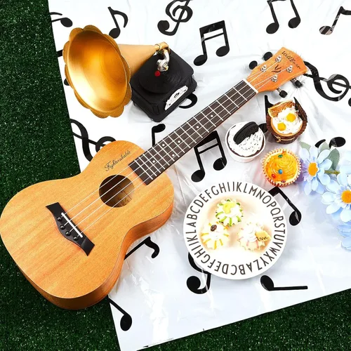 Vista 6 de Tatuo Mantel de fiesta con música y notas musicales de plástico de 108 x 54 Disposable Table Cover for Birthday Jazz Rock Party Decoration, Fits