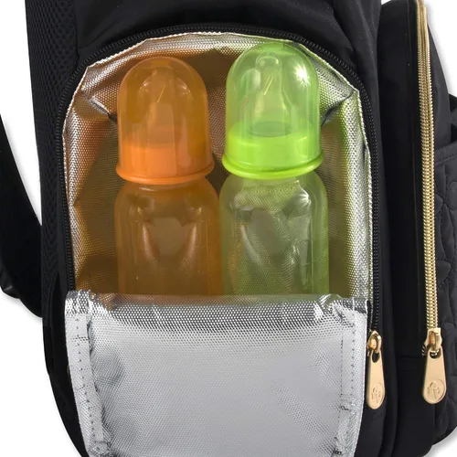 Vista 4 de Moderna mochila acolchada para pañales y bolsa de bebé con cordón de viaje multiusos - Juego de 3 piezas (negro)