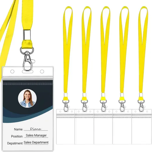 Vista 10 de Soporte transparente para tarjetas de identificación con cordón, a prueba de agua, pantalla vertical, protector de tarjeta de identificación