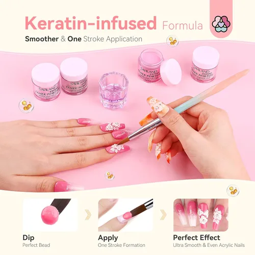 Vista 5 de Juego de polvos acrílicos Saviland: Polvo acrílico profesional de queratina, polvo ultra fino transparente/desnudo/rosa para extensión de uñas, arte