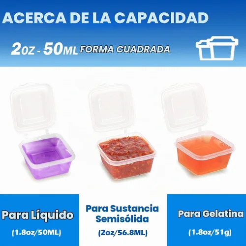 Vista 4 de Recipientes de plástico de 2 onzas con tapas (paquete de 200), recipientes desechables para condimentos con tapas, tazas de porciones para salsa