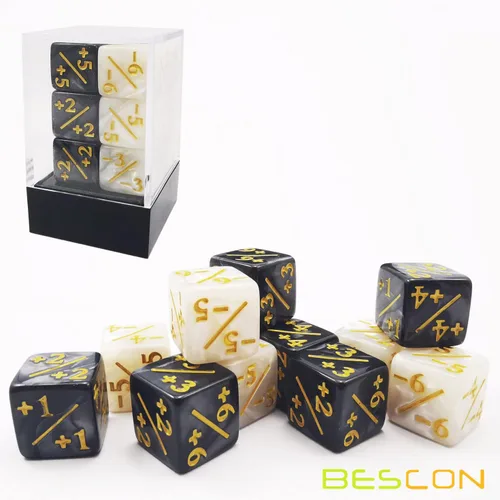 Vista 2 de Juego de 12 contadores de dados positivos y negativos de 0.630 in en caja de ladrillos, dados de fidelidad de dados de token de mármol, compatibles