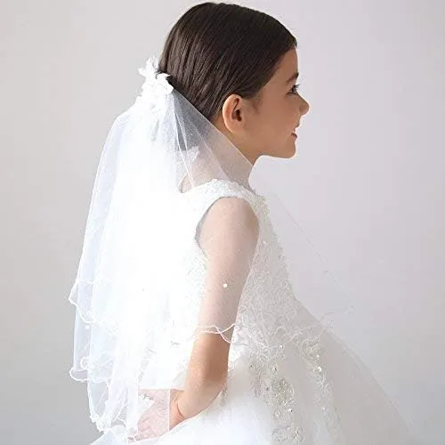 Vista 2 de Velos de tul de dos capas para la primera comunión con corona de tiara para boda, fiesta de graduación