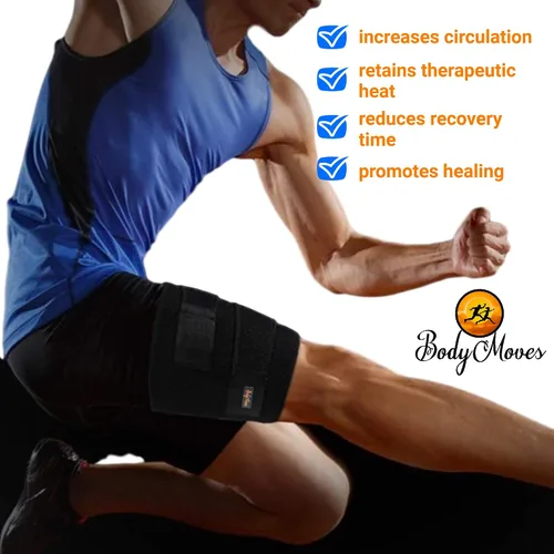 Vista 5 de BodyMoves Soporte para muslos más bolsa de hielo caliente y frío Ajustable isquiotibial cuádruple Manga de compresión para hombres y mujeres