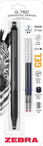 Vista 9 de Zebra Pen G-750 - Bolígrafo retráctil de gel, 2 unidades, tinta negra, punta media de 0.028 pulgadas, barril de latón negro, empuñadura texturizada