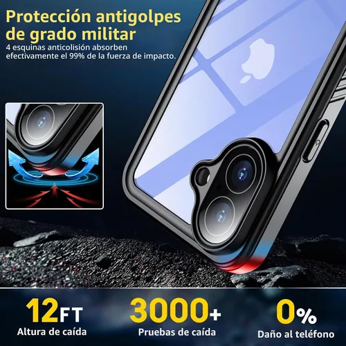 Vista 4 de SPIDERCASE - Funda impermeable para iPhone 16, color negro y transparente Negro / transparente