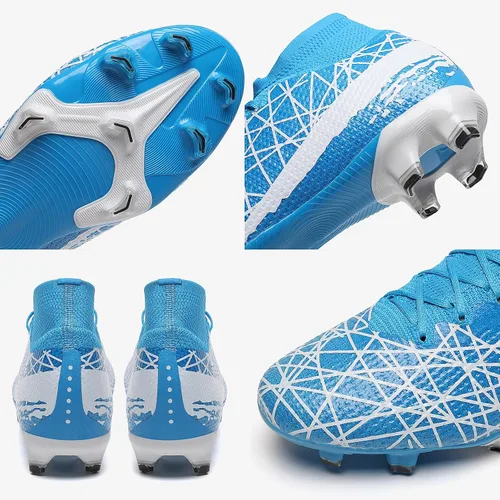 Vista 4 de lozoye Zapatos de fútbol de interior para hombre y mujer, tacos de fútbol de césped para niños grandes, botas de fútbol de tobillo alto AG FG TF