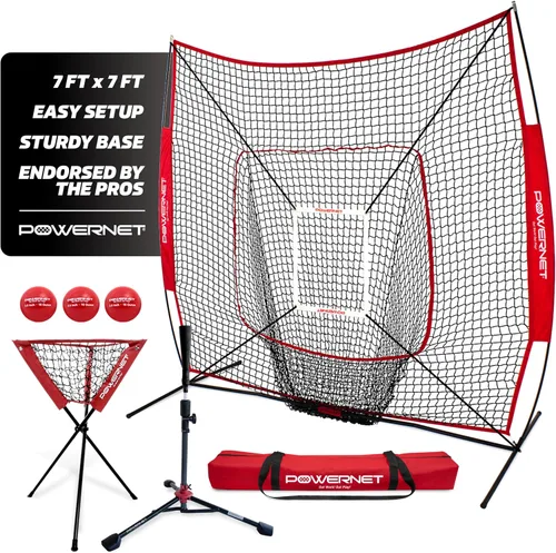 Vista 13 de PowerNet Baseball Softball Practice Net 7x7 with Baseball Accessories for Practice Pitching, Batting & Fielding, Ball Caddy, Weighted Baseballs, Tee
