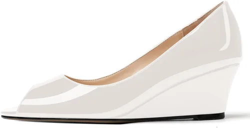 Vista 2 de WAYDERNS Zapatos de tacón bajo con cuña de charol y puntera abierta para mujer de 2 pulgadas