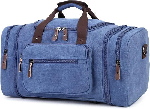Vista 2 de Sechunk Bolso de lona de cuero grande para exteriores, Azul, Simple