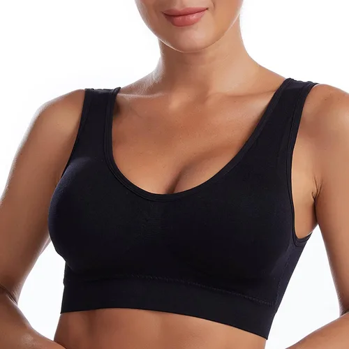 Vista 4 de HGps8w Sujetador deportivo sin costuras para mujer, transpirable, sin mangas, cuello en V, para entrenamiento, yoga, con relleno extraíble