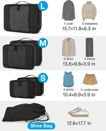 Vista 4 de BAGSMART Cubos de embalaje para maleta, organizadores de embalaje plegables para accesorios de viaje, juego de 6 bolsas organizadoras de maleta sin