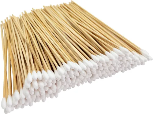 Vista 11 de 200 hisopos largos de algodón de madera, palitos de algodón de limpieza con mango de madera para aplicadores de pistola de maquillaje de aceite